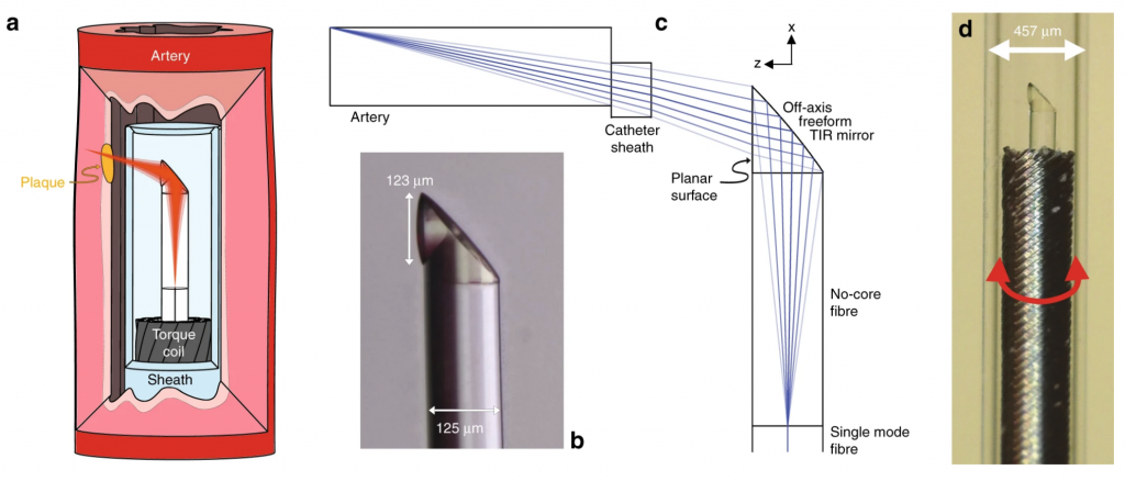Diseño de endoscopio impreso ultrafino en 3D. Cortesía de los investigadores